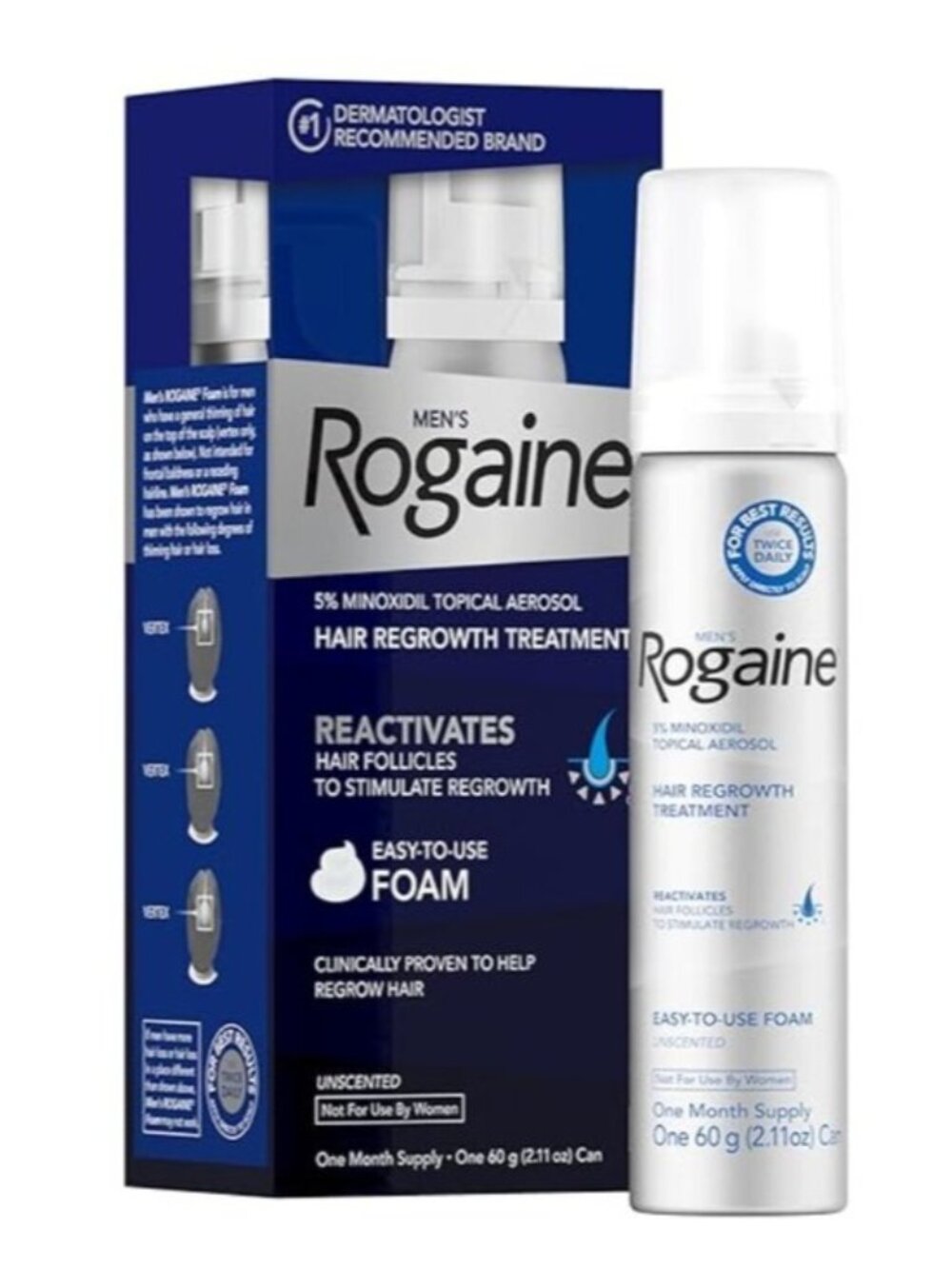 4 month supply Men’s Hair Regrowth Foam 5% – Unscented Blue